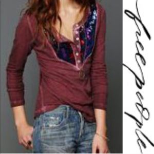 Free People Tiger Eyes Sequin Bib Henley Medium